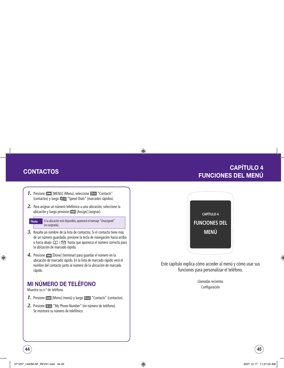 Contactos capítulo 4 funciones del menú, Mi número de teléfono | UTStarcom CDM1450 User Manual | Page 103 / 166