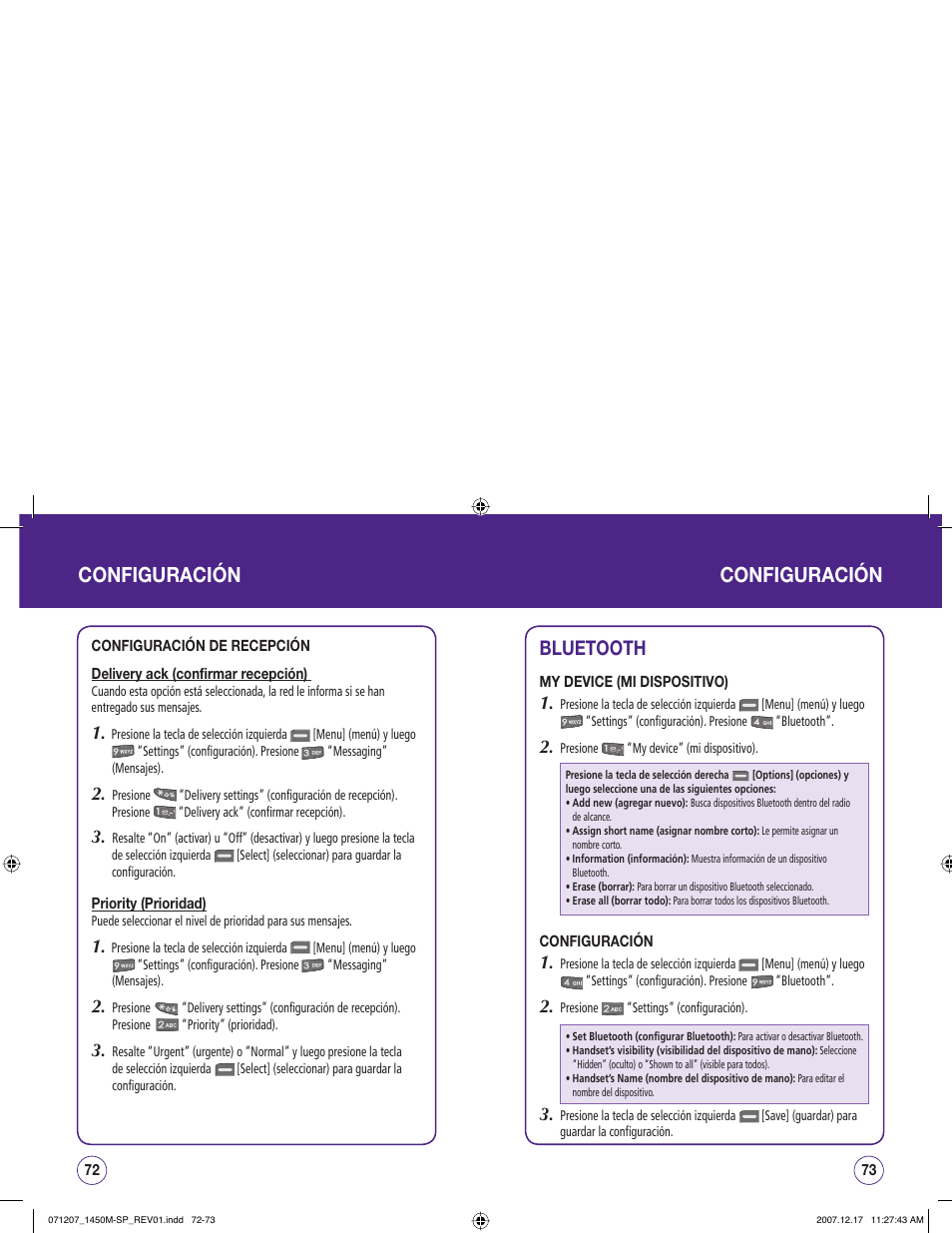Configuración configuración, Bluetooth | UTStarcom CDM1450 User Manual | Page 117 / 166