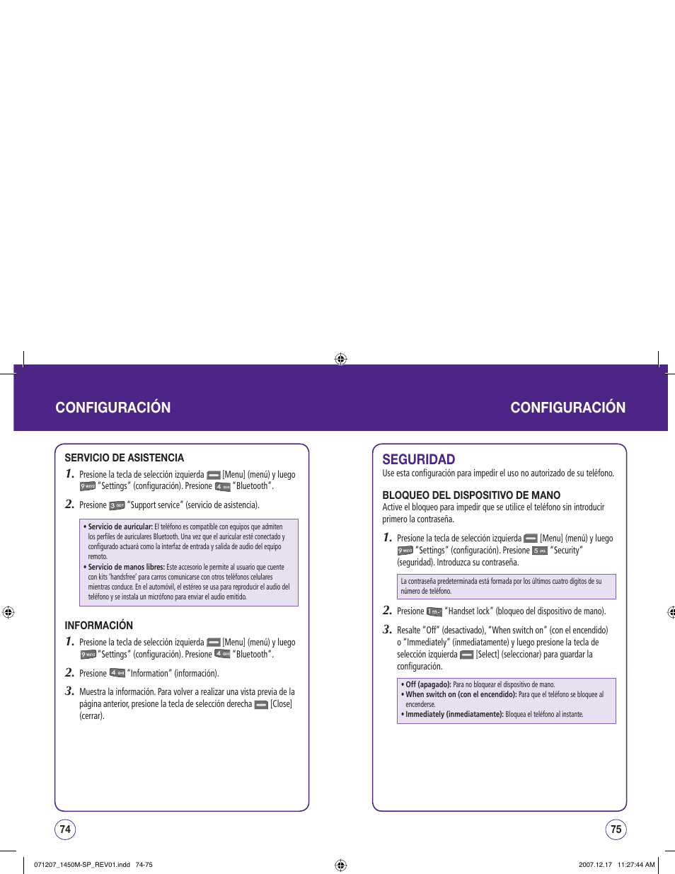 Configuración, Seguridad | UTStarcom CDM1450 User Manual | Page 118 / 166