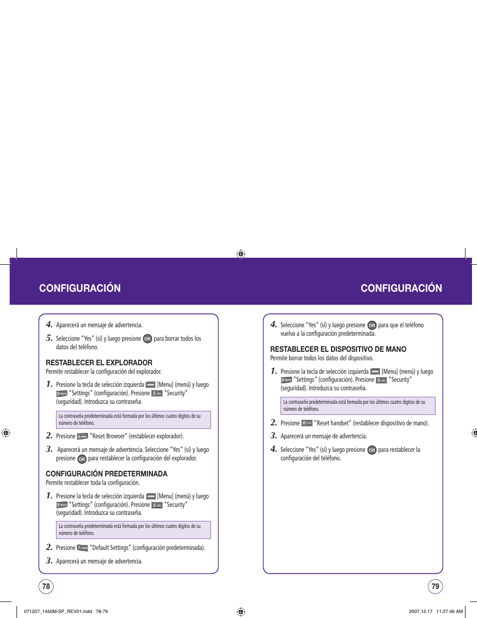 Configuración configuración | UTStarcom CDM1450 User Manual | Page 120 / 166