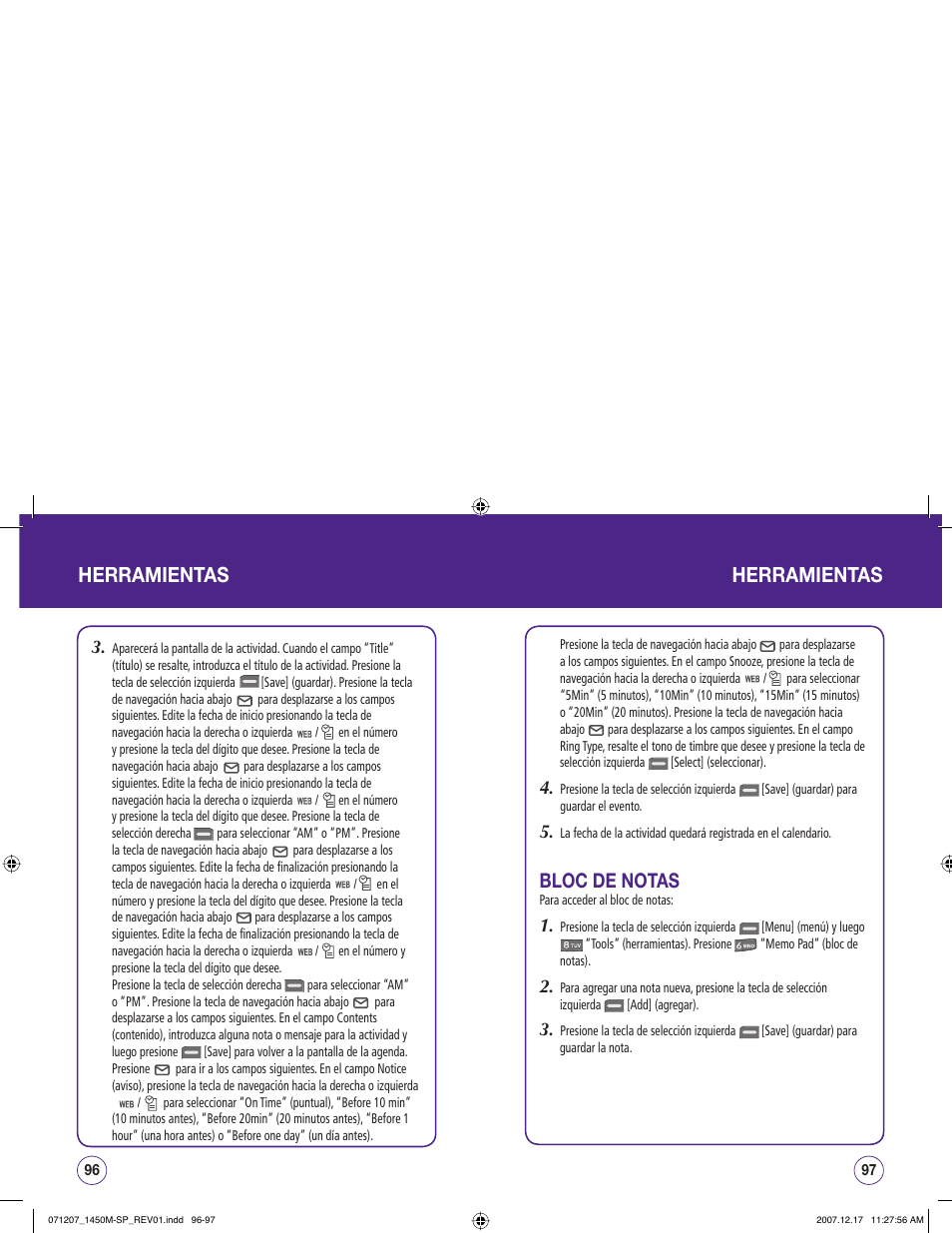 Herramientas, Bloc de notas | UTStarcom CDM1450 User Manual | Page 129 / 166