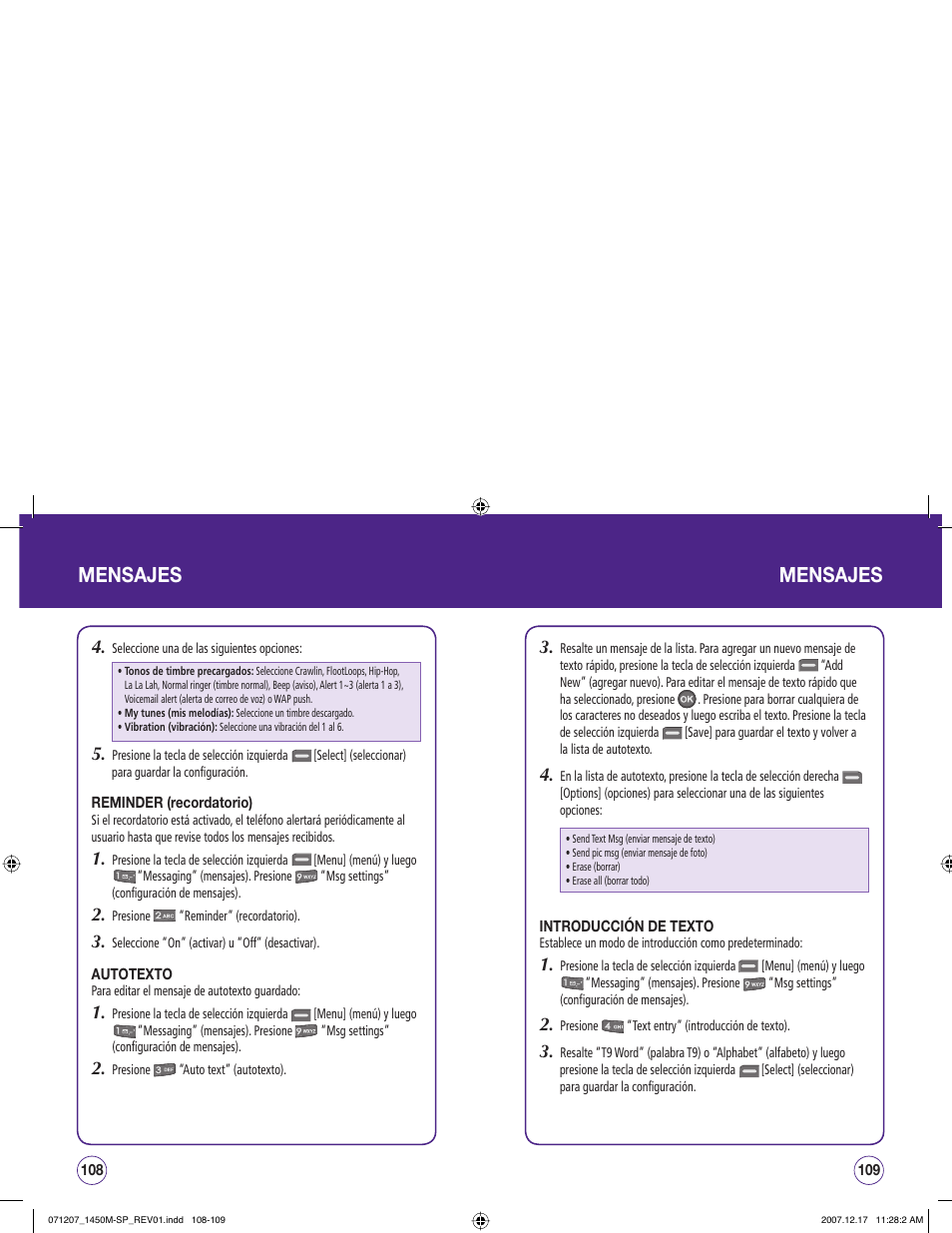 Mensajes | UTStarcom CDM1450 User Manual | Page 135 / 166
