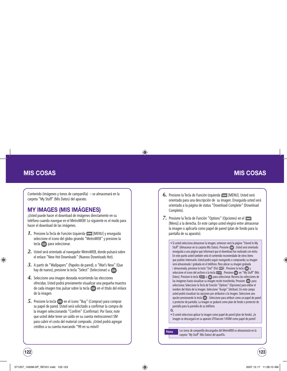 Mis cosas, My images (mis imágenes) | UTStarcom CDM1450 User Manual | Page 142 / 166