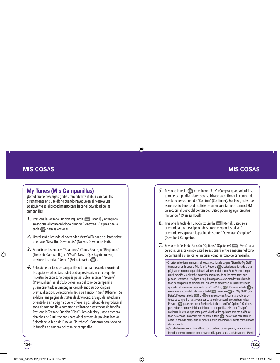 Mis cosas, My tunes (mis campanillas) | UTStarcom CDM1450 User Manual | Page 143 / 166