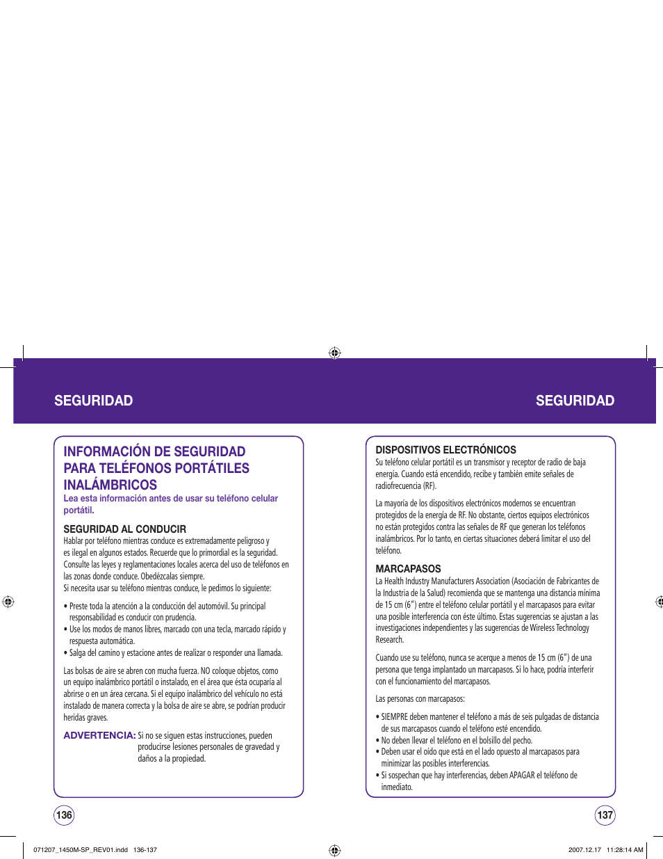 Seguridad | UTStarcom CDM1450 User Manual | Page 149 / 166