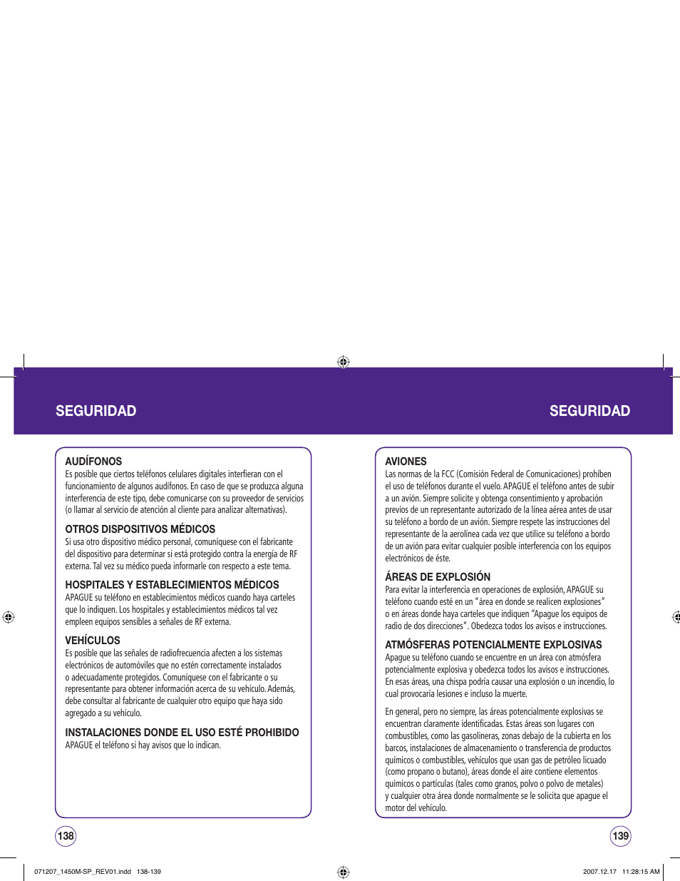 Seguridad | UTStarcom CDM1450 User Manual | Page 150 / 166