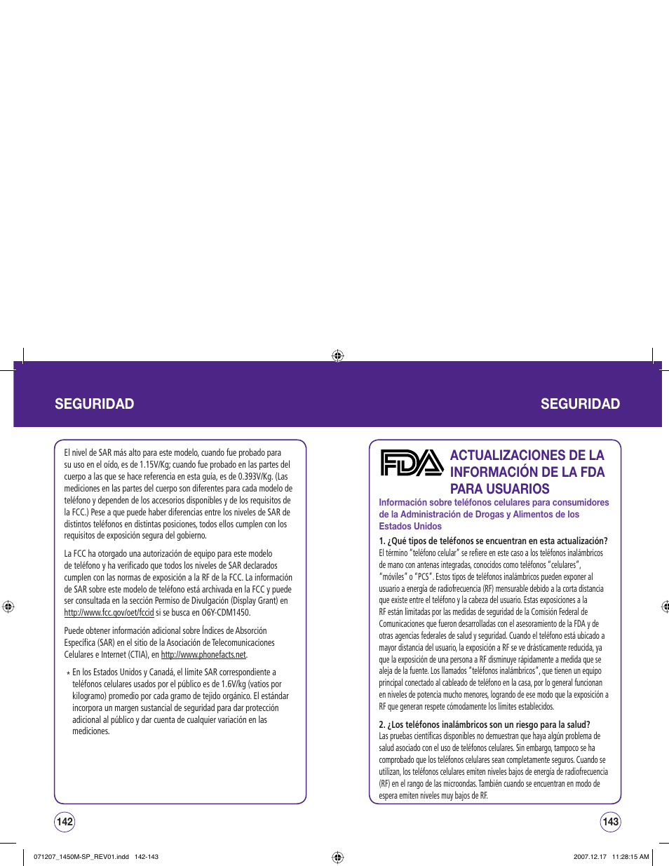 Seguridad | UTStarcom CDM1450 User Manual | Page 152 / 166