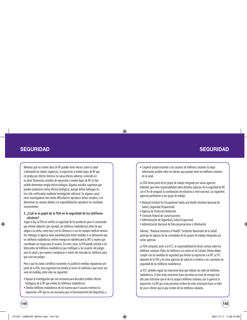 Seguridad | UTStarcom CDM1450 User Manual | Page 153 / 166