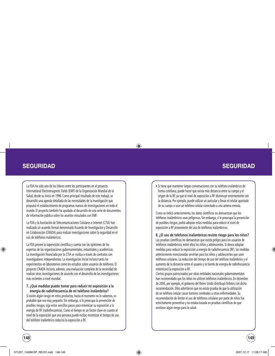 Seguridad | UTStarcom CDM1450 User Manual | Page 155 / 166