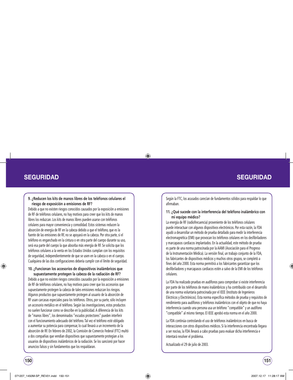 Seguridad | UTStarcom CDM1450 User Manual | Page 156 / 166