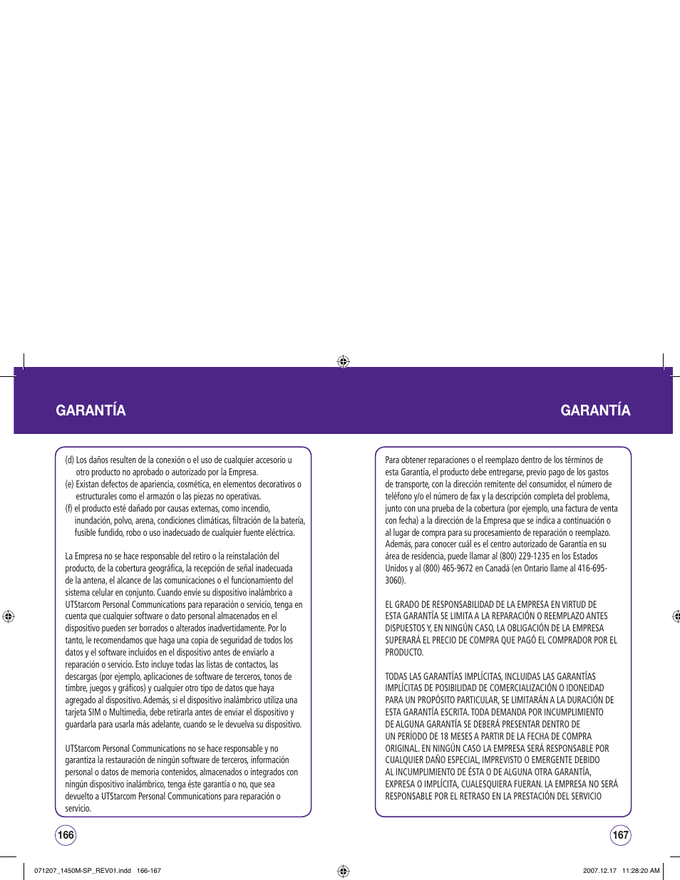 Garantía | UTStarcom CDM1450 User Manual | Page 164 / 166
