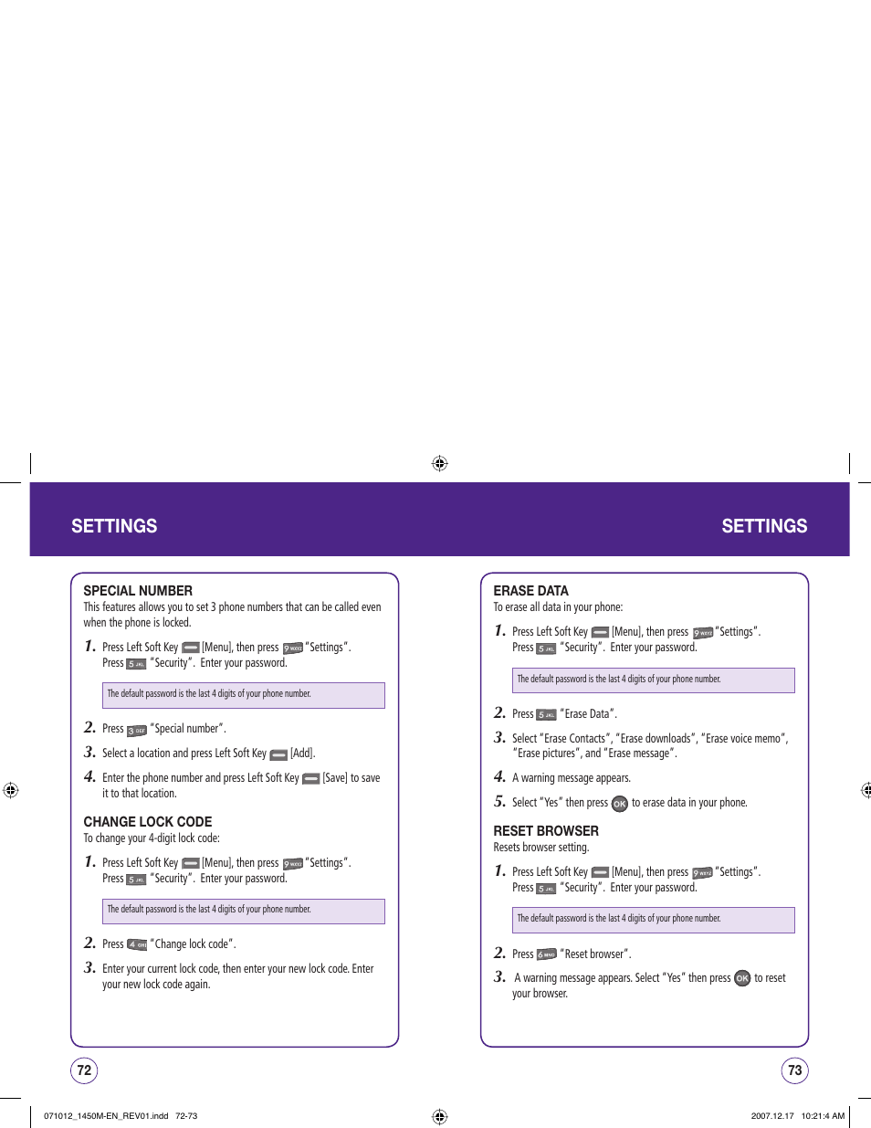 Settings | UTStarcom CDM1450 User Manual | Page 37 / 166