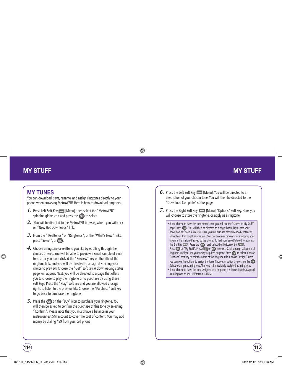 My stuff, My tunes | UTStarcom CDM1450 User Manual | Page 58 / 166