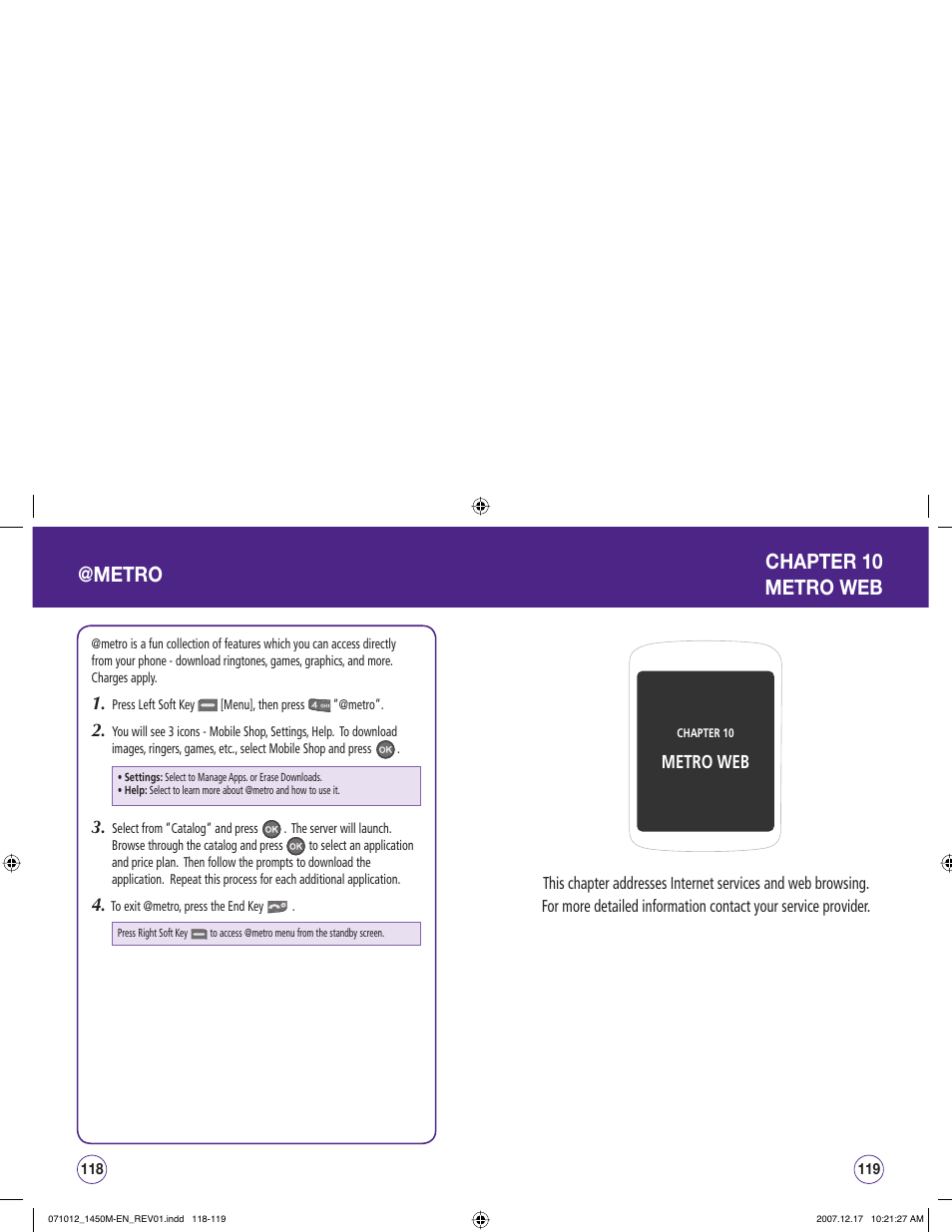 Metro, Chapter 10 metro web | UTStarcom CDM1450 User Manual | Page 60 / 166