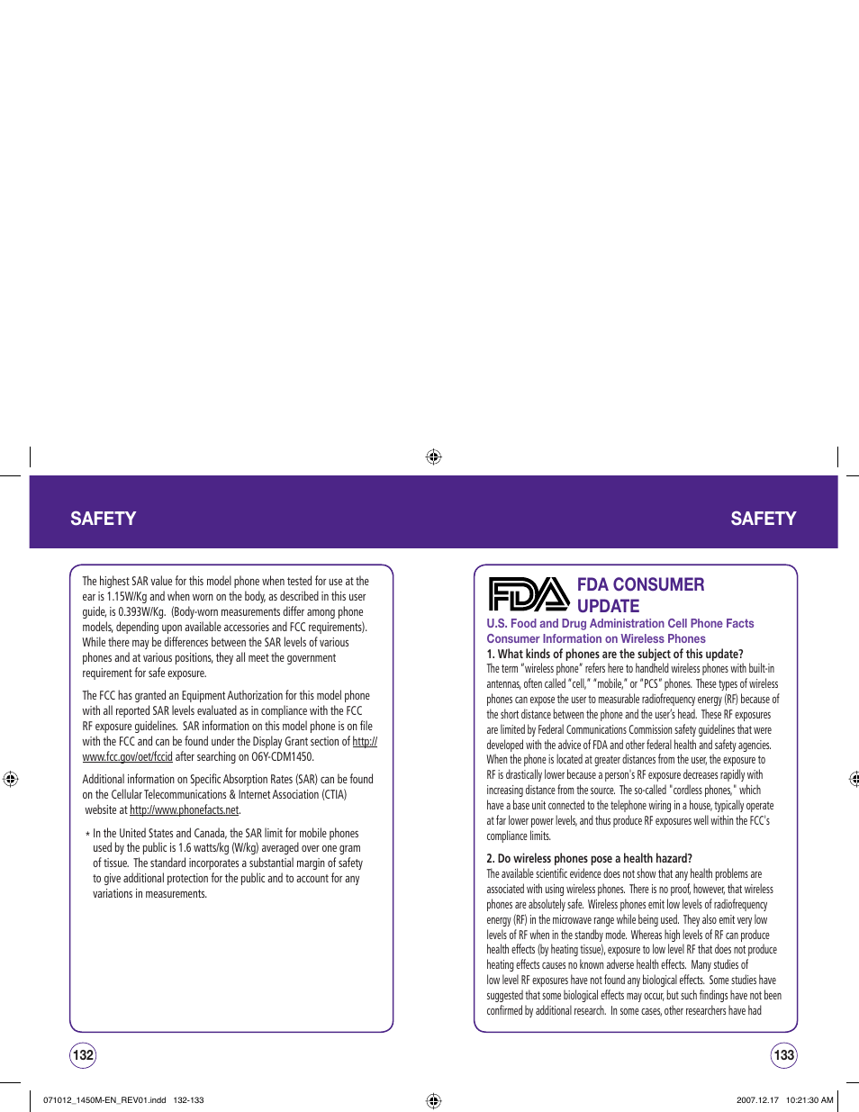 Safety, Fda consumer update | UTStarcom CDM1450 User Manual | Page 67 / 166