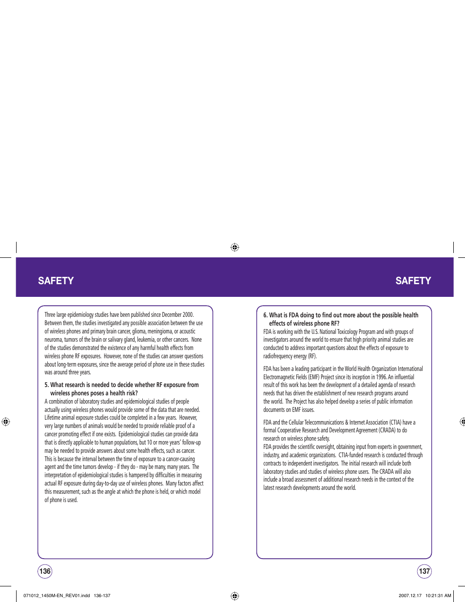 Safety | UTStarcom CDM1450 User Manual | Page 69 / 166