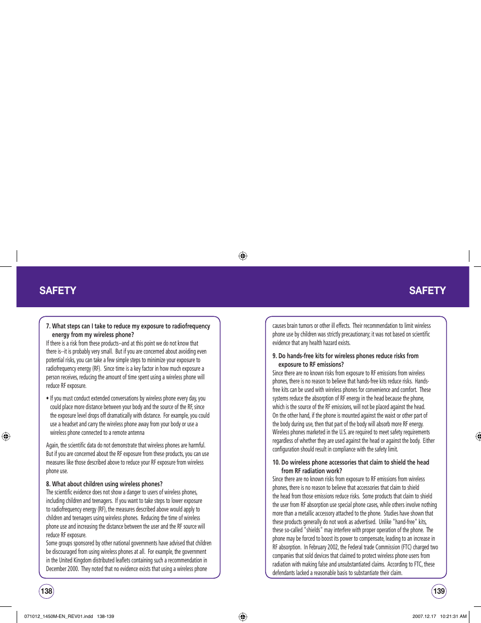 Safety | UTStarcom CDM1450 User Manual | Page 70 / 166