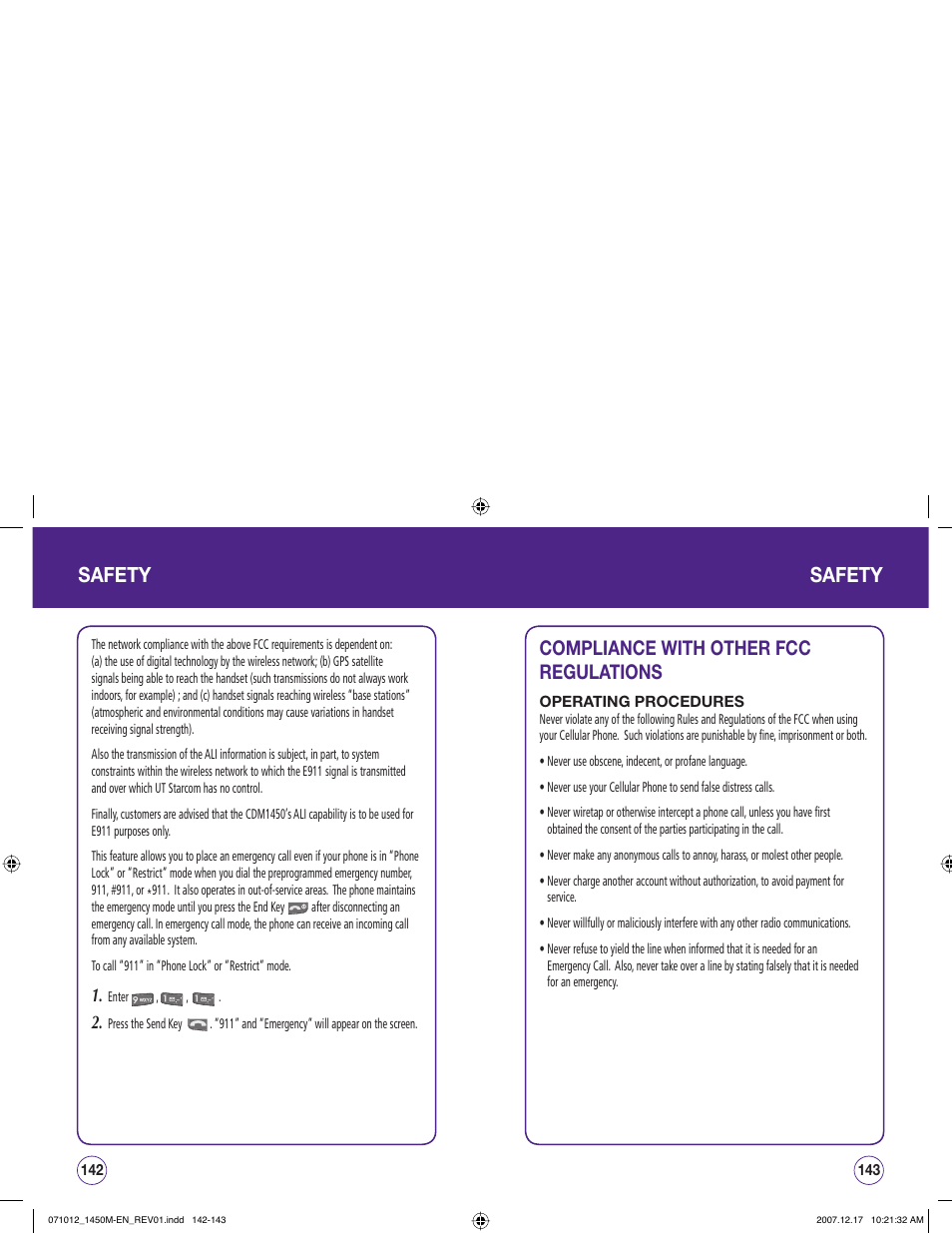 Safety, Compliance with other fcc regulations | UTStarcom CDM1450 User Manual | Page 72 / 166