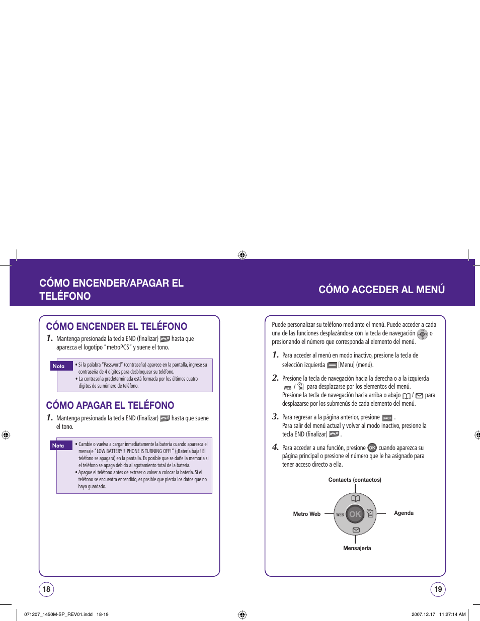 Cómo encender/apagar el teléfono, Cómo acceder al menú, Cómo encender el teléfono | Cómo apagar el teléfono | UTStarcom CDM1450 User Manual | Page 90 / 166