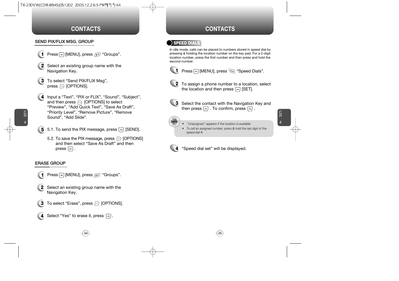 Contacts | UTStarcom CDM8945 User Manual | Page 23 / 75