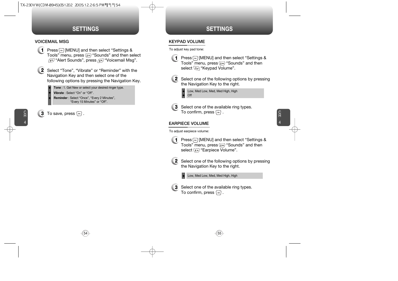 Settings | UTStarcom CDM8945 User Manual | Page 28 / 75