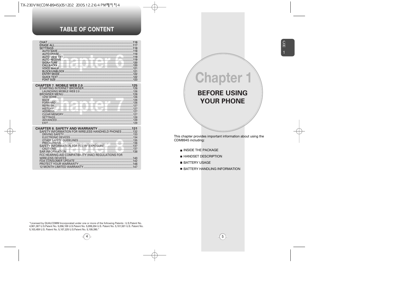 Chapter 7 chapter 6 chapter 8, Chapter 1 | UTStarcom CDM8945 User Manual | Page 3 / 75