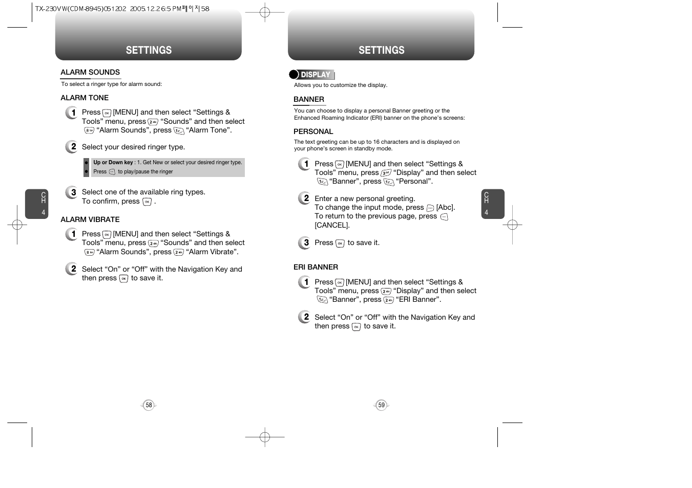 Settings | UTStarcom CDM8945 User Manual | Page 30 / 75