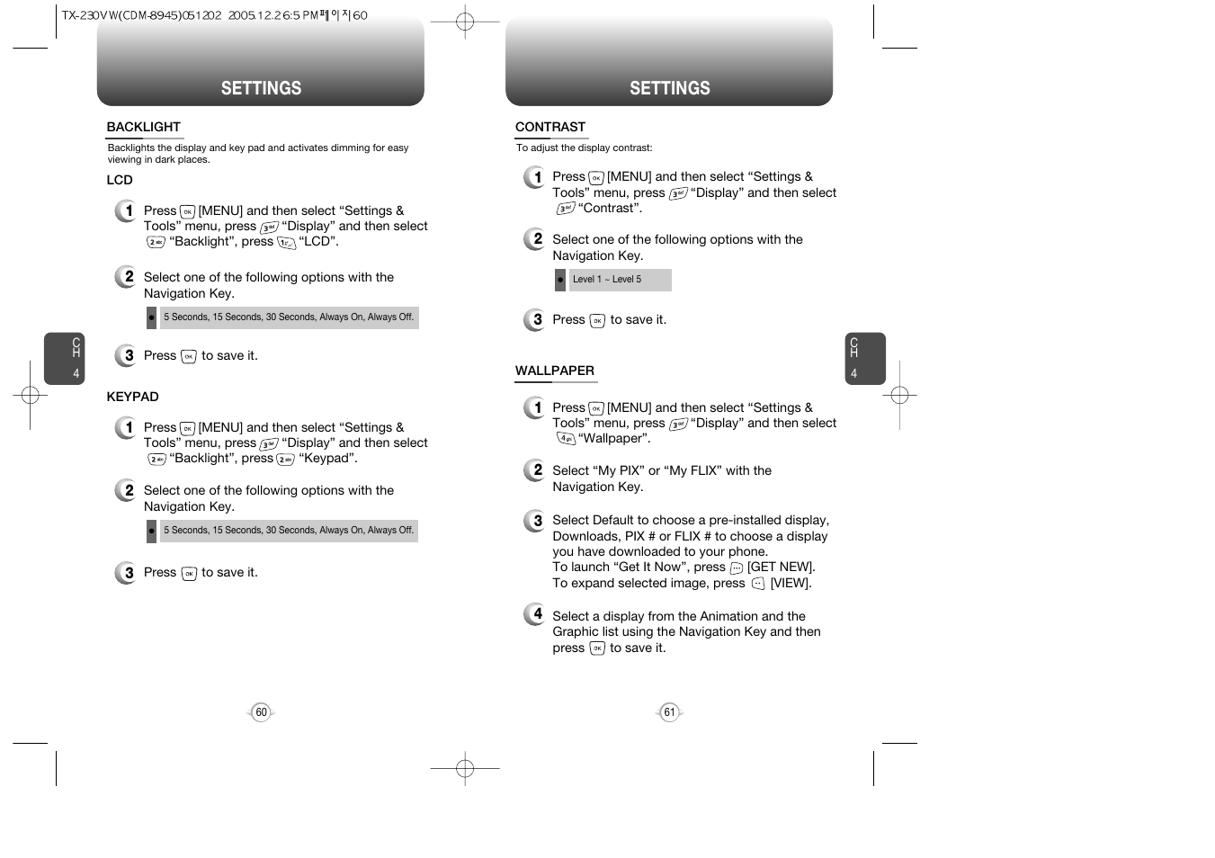 Settings | UTStarcom CDM8945 User Manual | Page 31 / 75