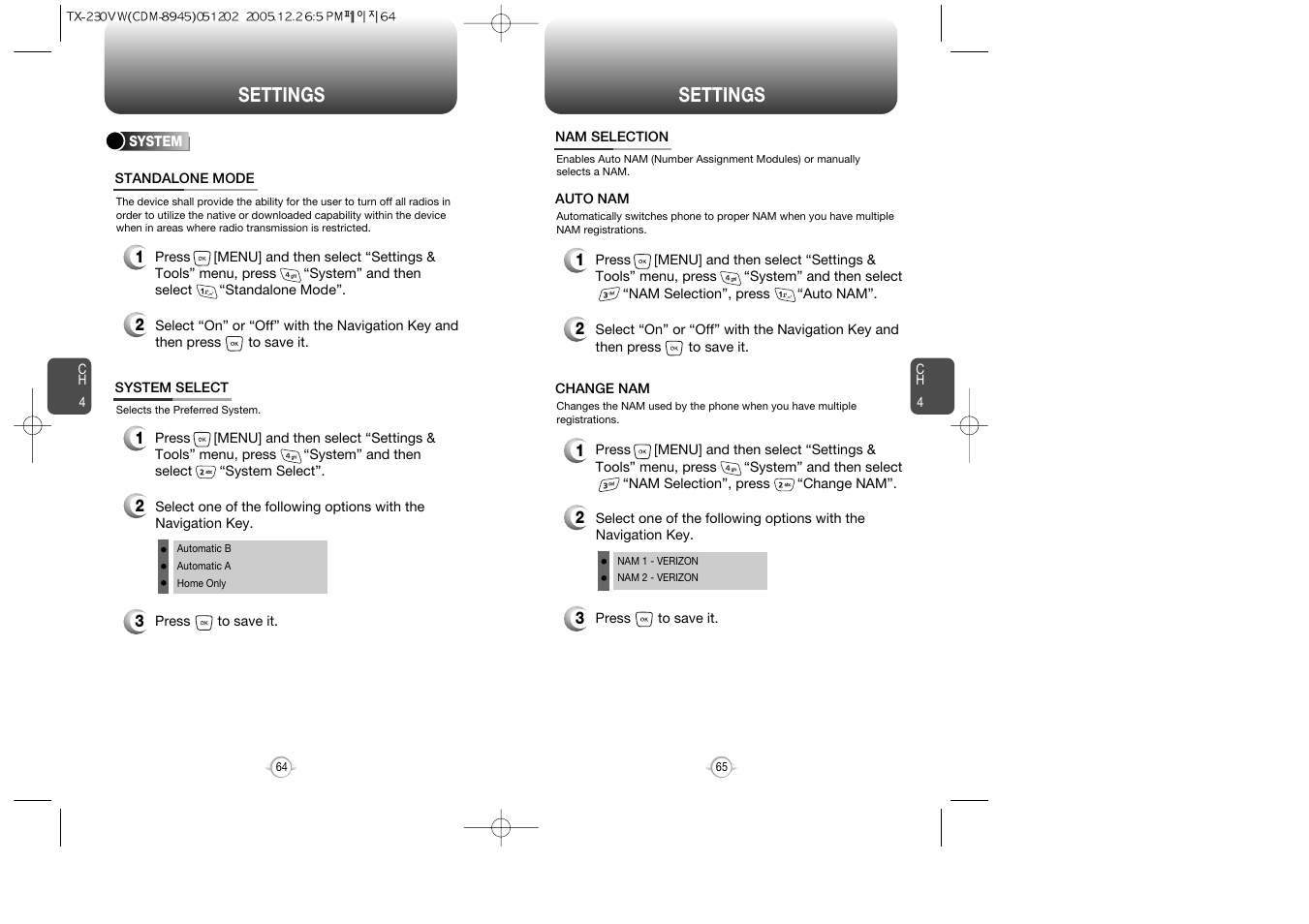 Settings | UTStarcom CDM8945 User Manual | Page 33 / 75