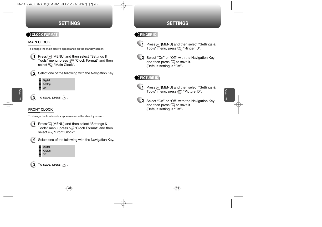 Settings | UTStarcom CDM8945 User Manual | Page 40 / 75