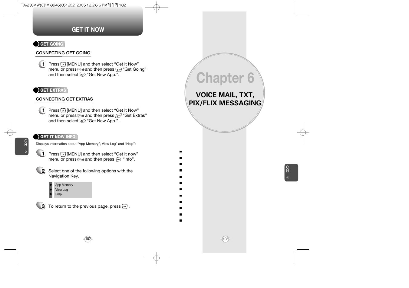 Chapter 6, Voice mail, txt, pix/flix messaging, Get it now | UTStarcom CDM8945 User Manual | Page 52 / 75
