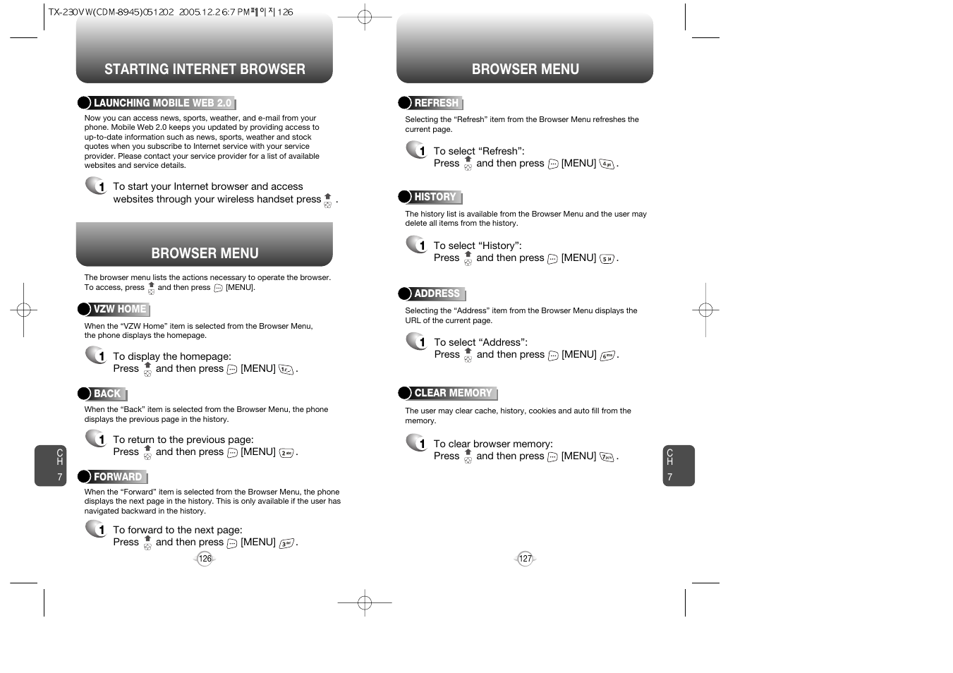 Browser menu, Starting internet browser browser menu | UTStarcom CDM8945 User Manual | Page 64 / 75