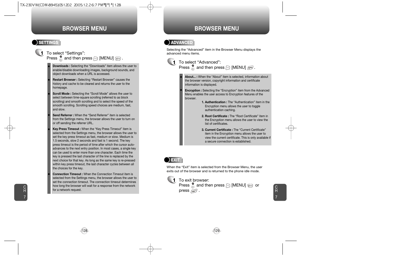 Browser menu | UTStarcom CDM8945 User Manual | Page 65 / 75