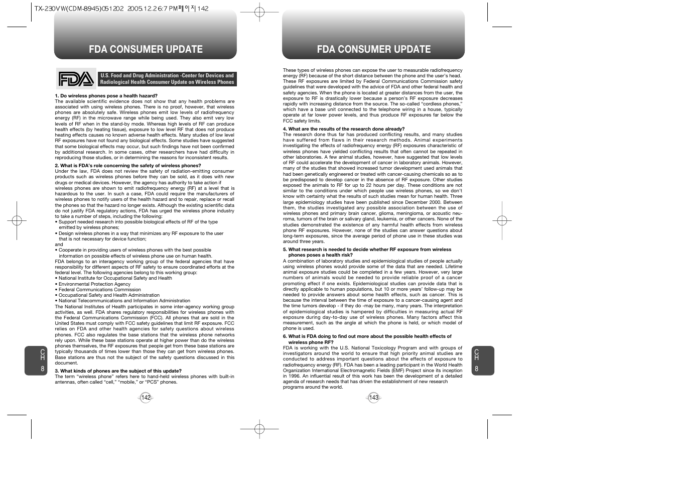 Fda consumer update | UTStarcom CDM8945 User Manual | Page 72 / 75