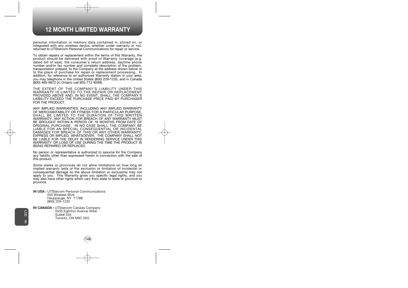 12 month limited warranty | UTStarcom CDM8945 User Manual | Page 75 / 75