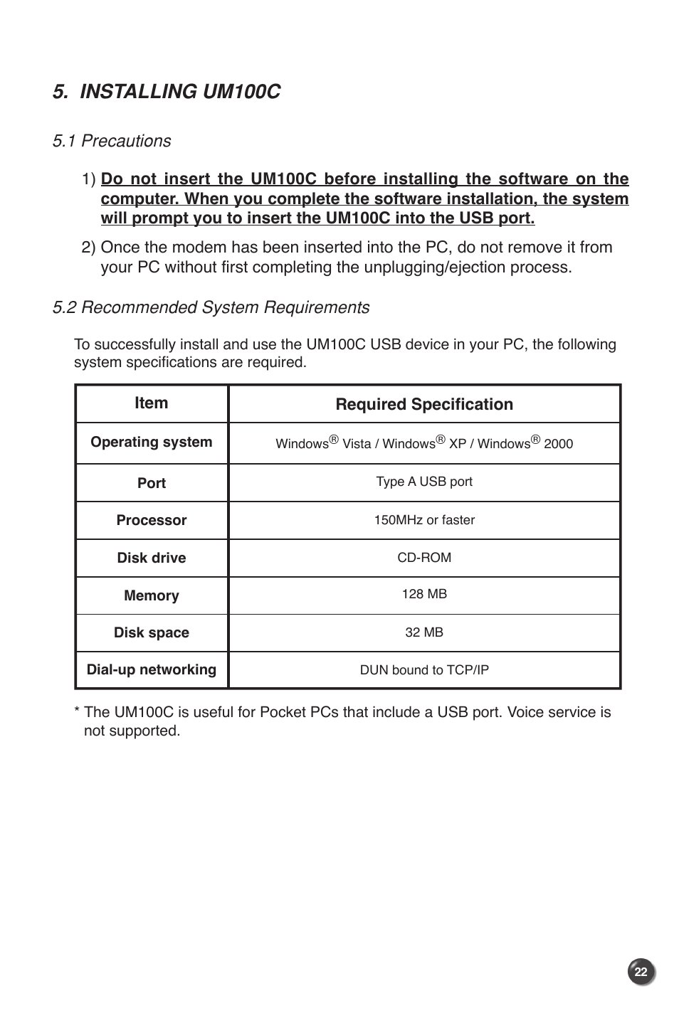 Installing um100c | UTStarcom UM100C User Manual | Page 24 / 38