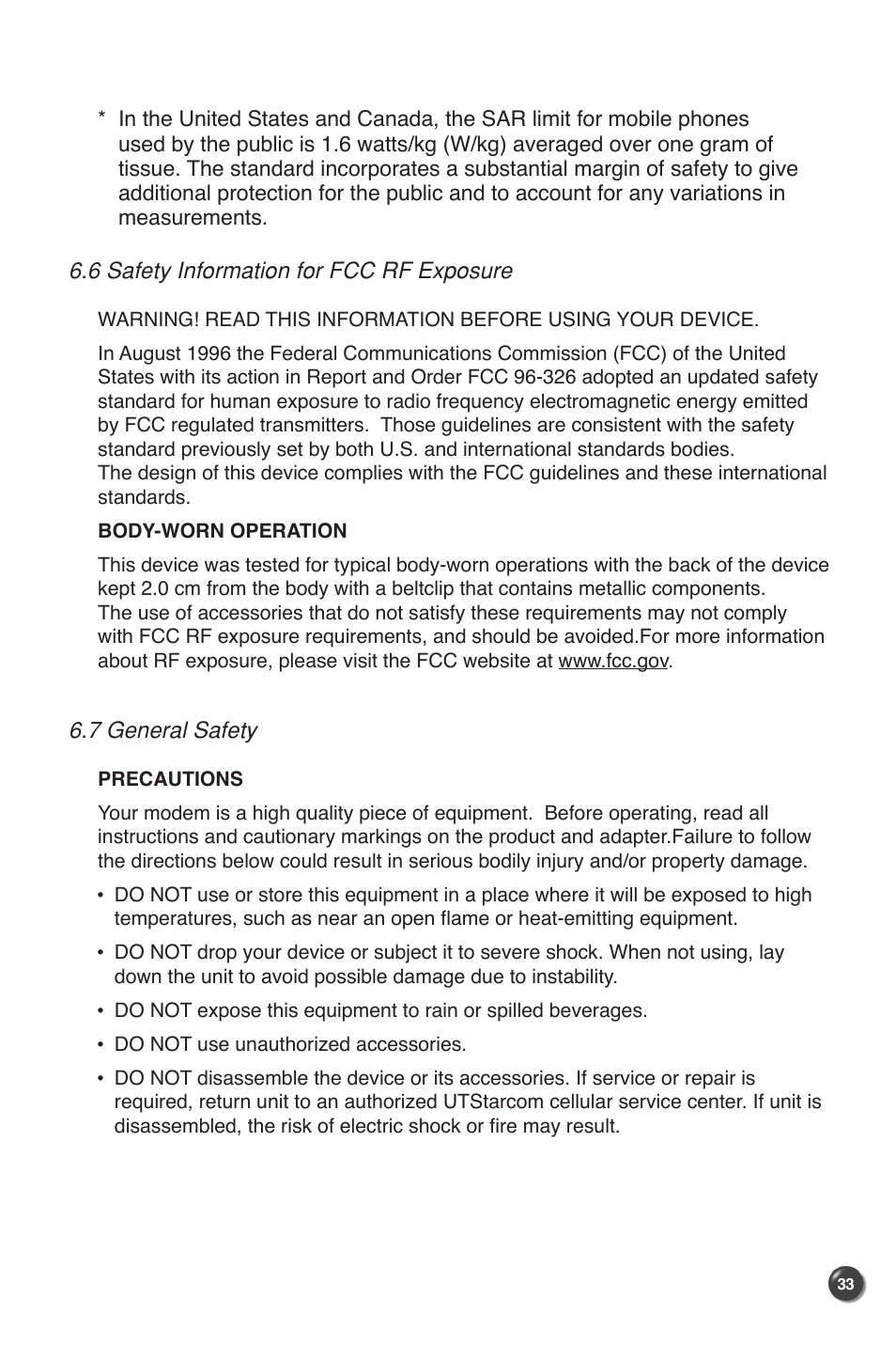 UTStarcom UM100C User Manual | Page 35 / 38