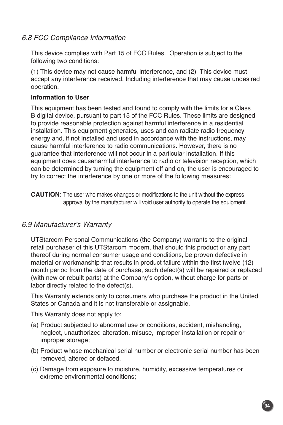 UTStarcom UM100C User Manual | Page 36 / 38