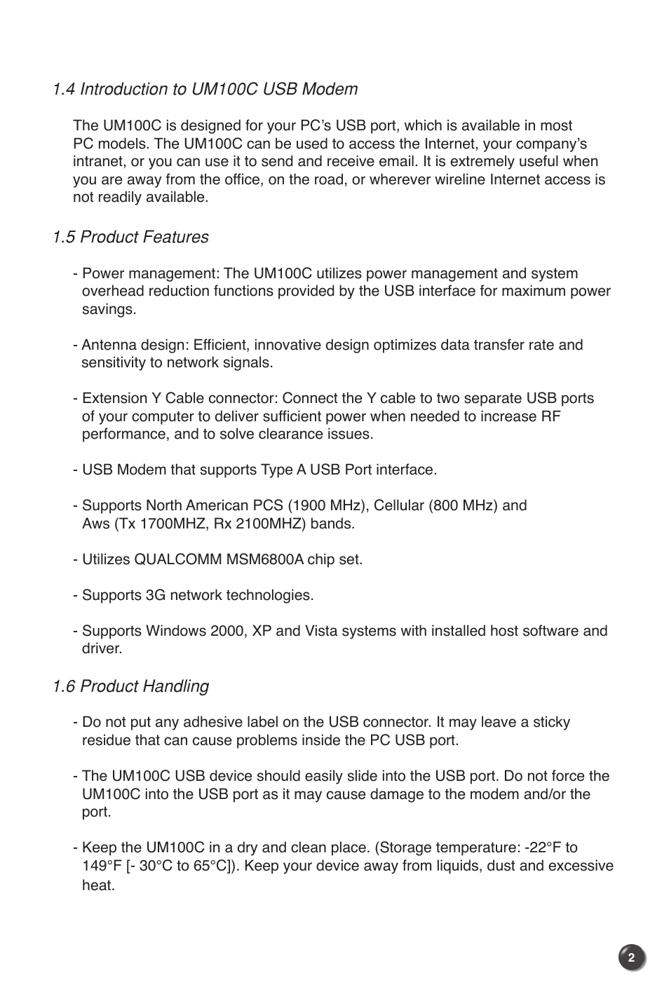 UTStarcom UM100C User Manual | Page 4 / 38
