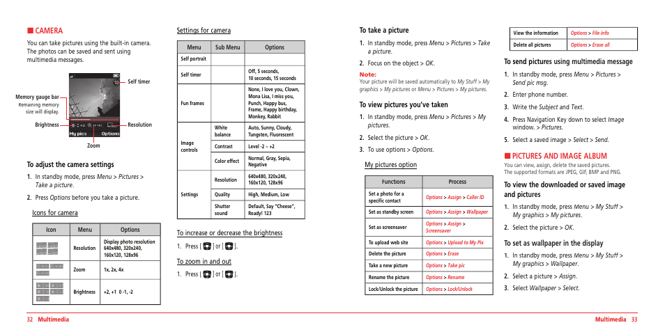 H camera, H pictures and image album | UTStarcom ARC VMUTX1 User Manual | Page 17 / 35