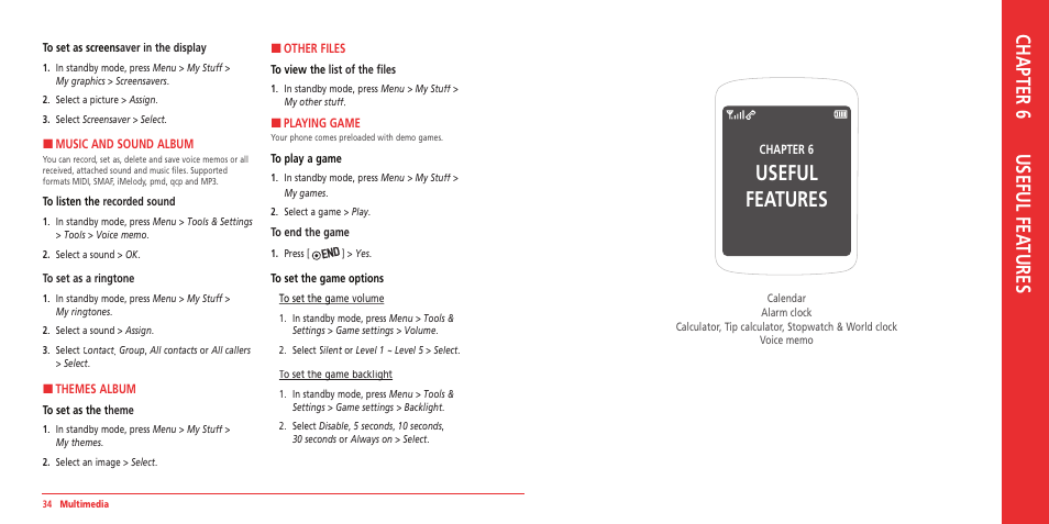 Useful features, Chapter 6 useful fea tures | UTStarcom ARC VMUTX1 User Manual | Page 18 / 35