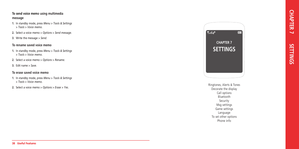 Settings, Chapter 7 settings | UTStarcom ARC VMUTX1 User Manual | Page 20 / 35
