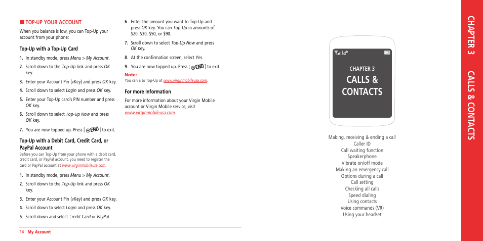 Calls & contacts, Chapter 3 calls & cont acts | UTStarcom ARC VMUTX1 User Manual | Page 8 / 35
