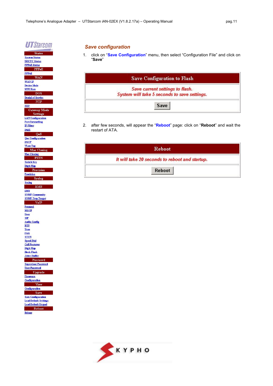 Save configuration | UTStarcom IAN-02EX User Manual | Page 11 / 12