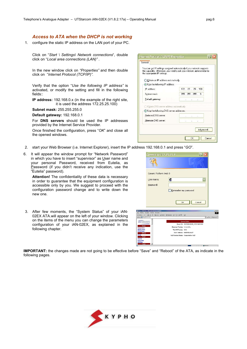 Access to ata when the dhcp is not working | UTStarcom IAN-02EX User Manual | Page 6 / 12