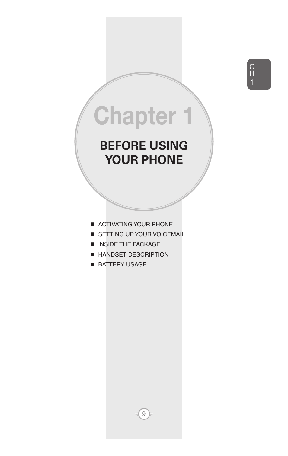 Chapter 1, Before using your phone | UTStarcom PN-820 User Manual | Page 11 / 282