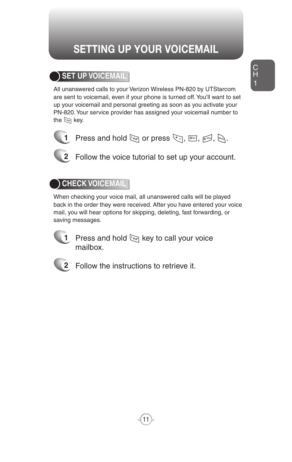 Setting up your voicemail, Activating your phone | UTStarcom PN-820 User Manual | Page 13 / 282
