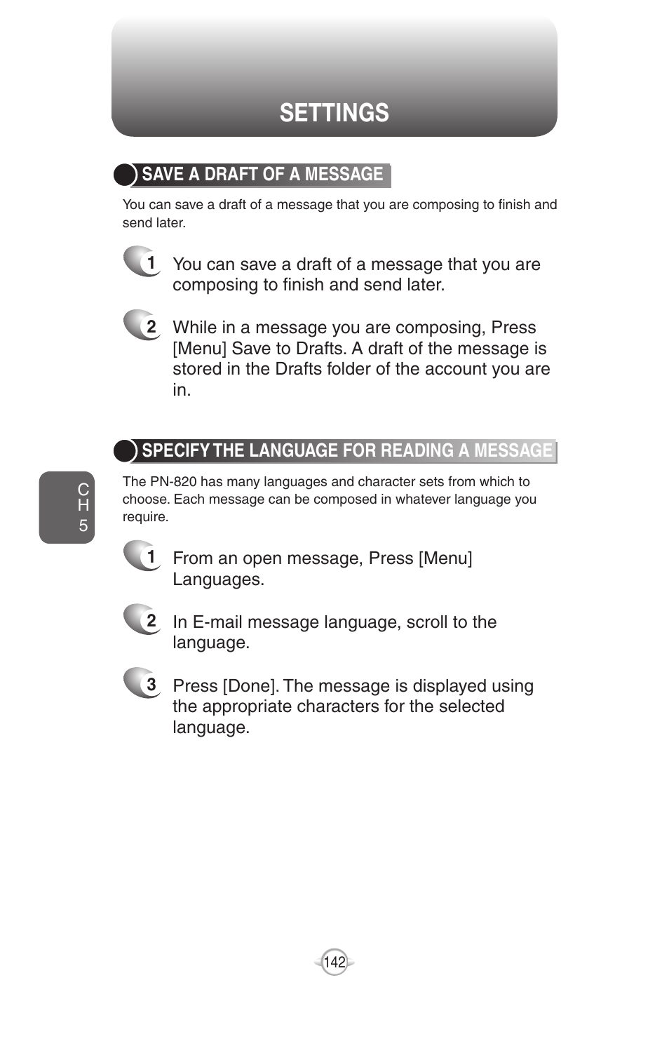 Settings | UTStarcom PN-820 User Manual | Page 144 / 282