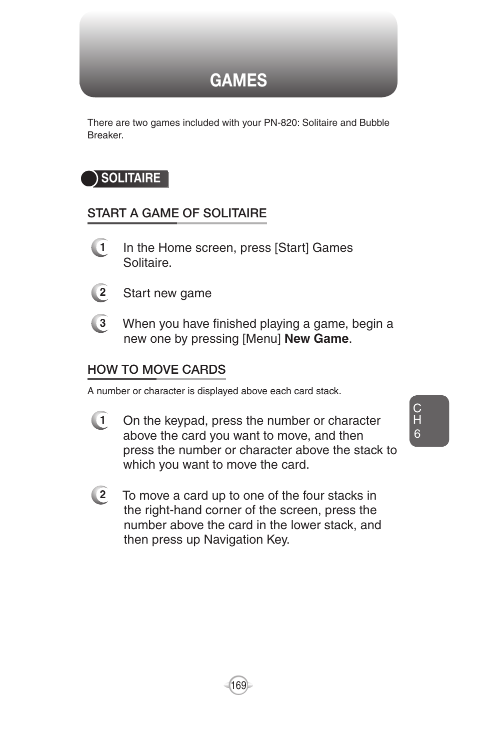Games, Solitaire | UTStarcom PN-820 User Manual | Page 171 / 282