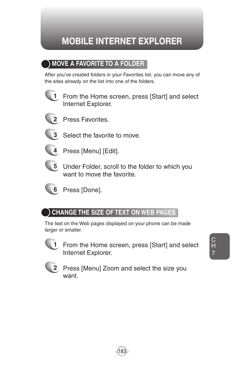 Mobile internet explorer | UTStarcom PN-820 User Manual | Page 185 / 282
